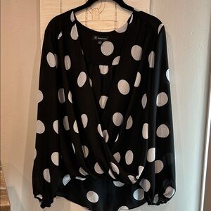 INC International Concepts Black and White Polka Dot Wrap Blouse